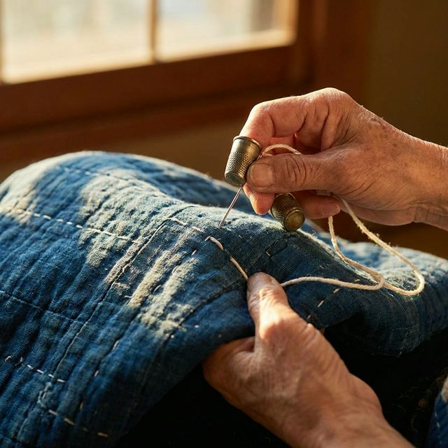 Beautiful artisan hands doing Kantha embroidery